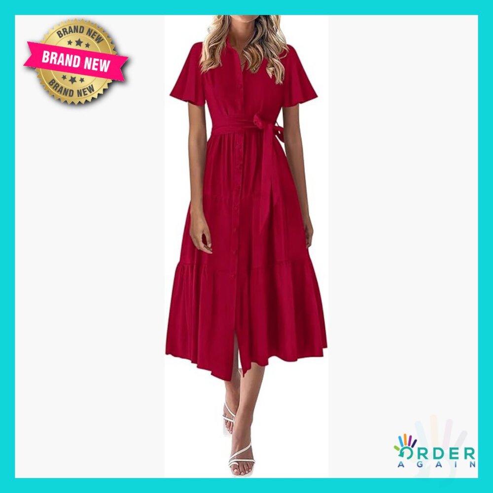 Maxi Button Down Shirt Dress Tiered Flowy Summer Wedding Guest Chic